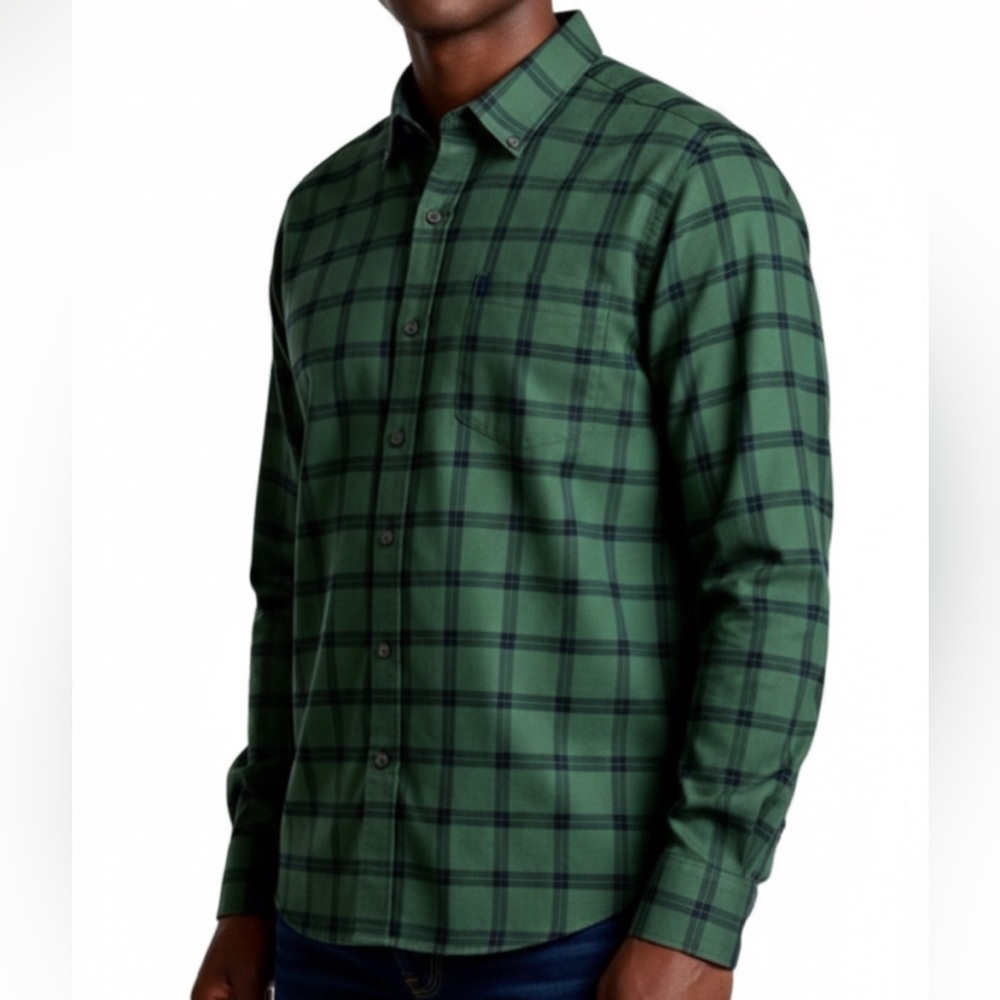 Izod Men's Olive Plaid Button Down Shirt